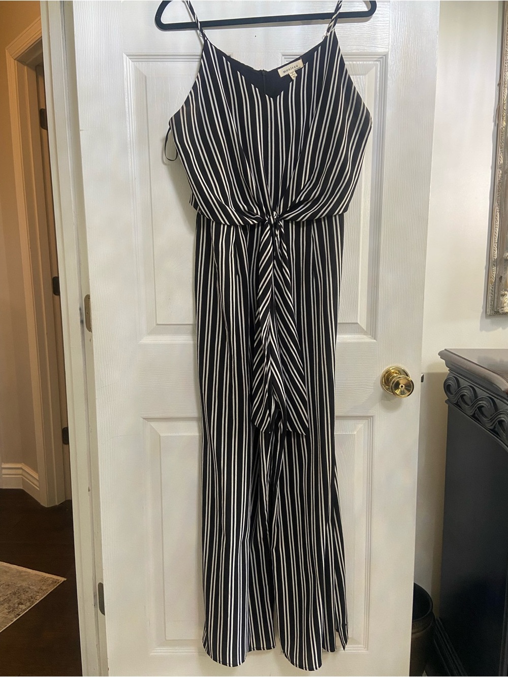 Monteau Black and White Striped Jumpsuit with Front Tie